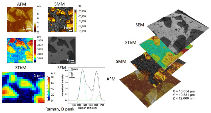 Correlative SEM-Raman result: The image shows realization of a correlative approach on reduced graphene oxide