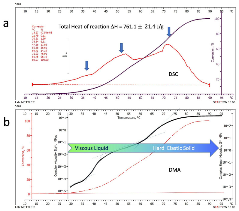 DMA result: The plot shows parallel thermal scan thermograms of the alkaline-activated Metakaolin paste heated at 1 °C/min