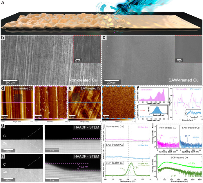 D-SIMS result: The image shows formation of flat Cu foil via SAW treatments