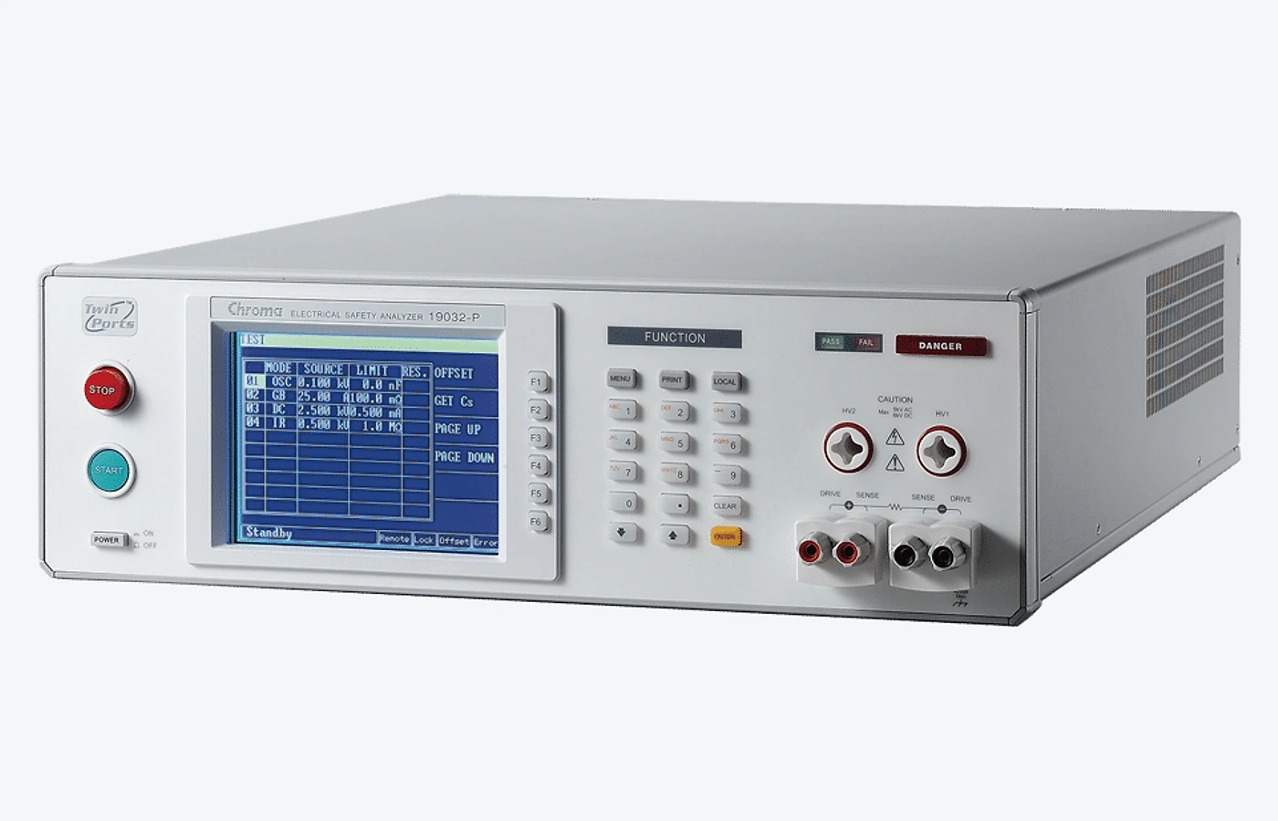 Electrical safety and breakdown tester on a white background