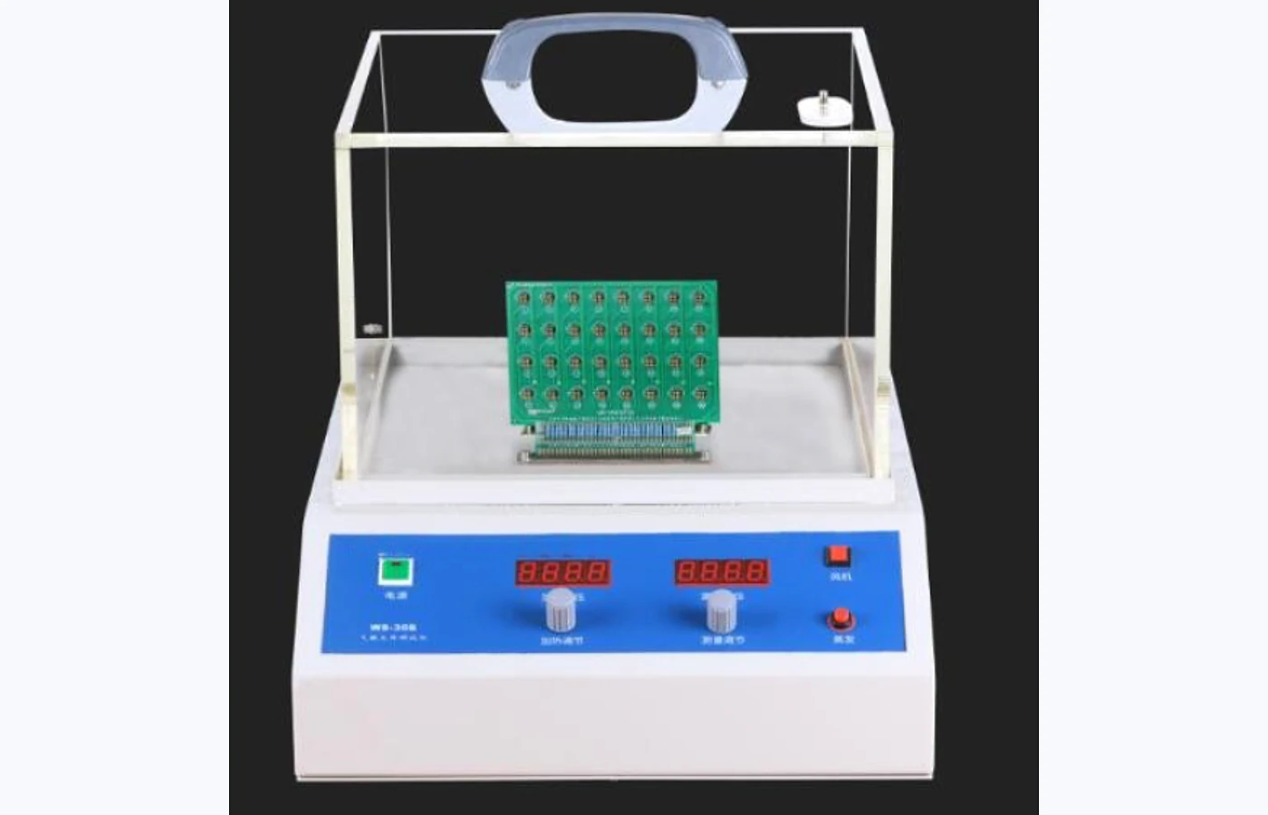 Gas sensor response test chamber on a white background