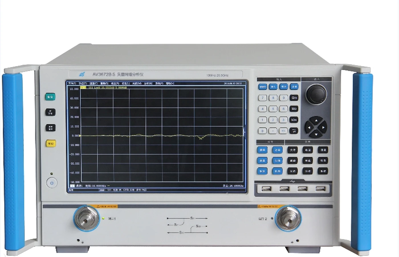 Representative four-port vector network analyser and RF material fixture